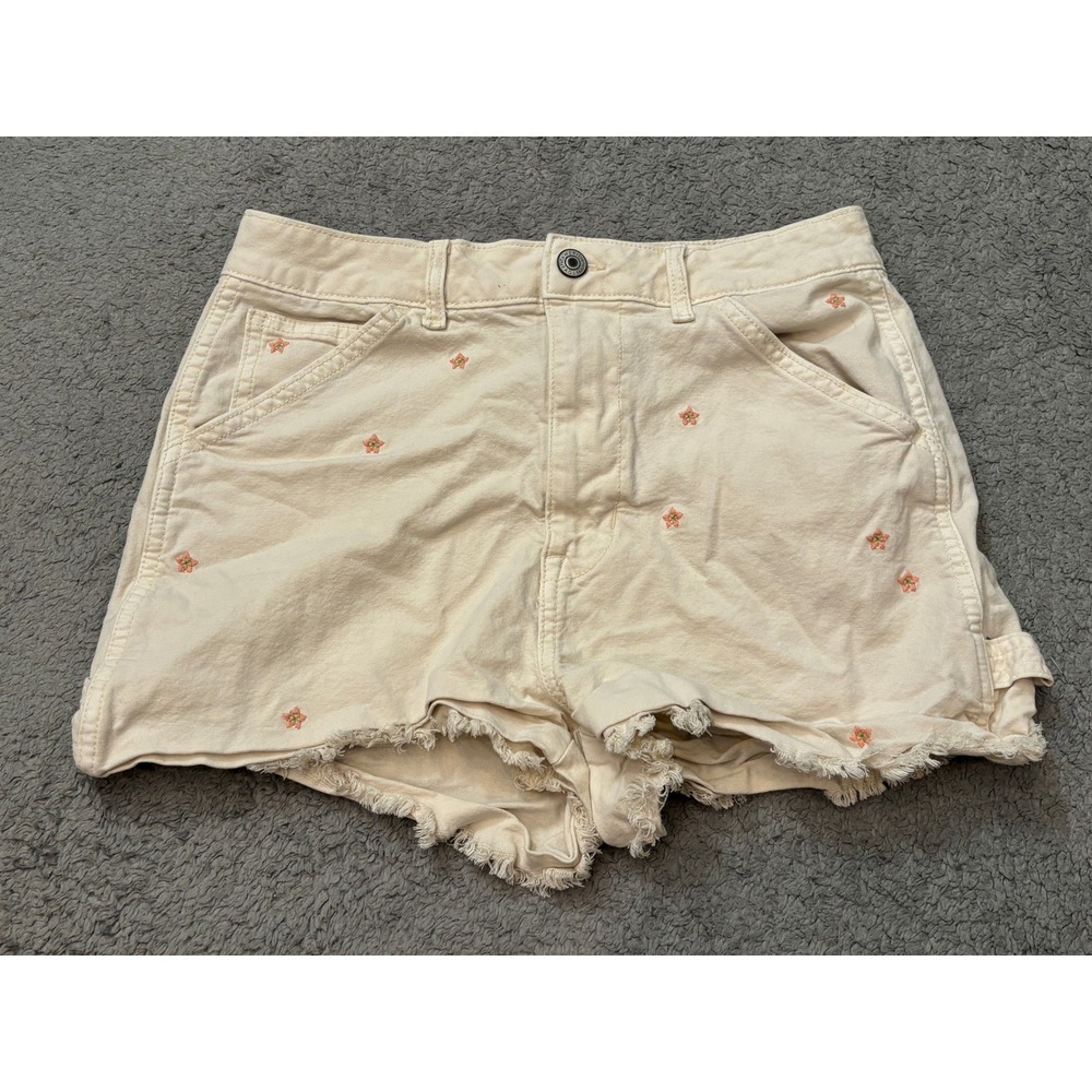 American Eagle Highest Rise 90s Boyfriend Shorts Cream Embroidered Floral Size 6